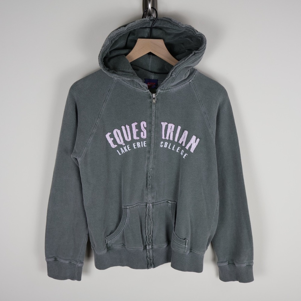 Lake Erie College Equestrian Embroidered Full Zip Hoodie Dark Gray Womens Medium